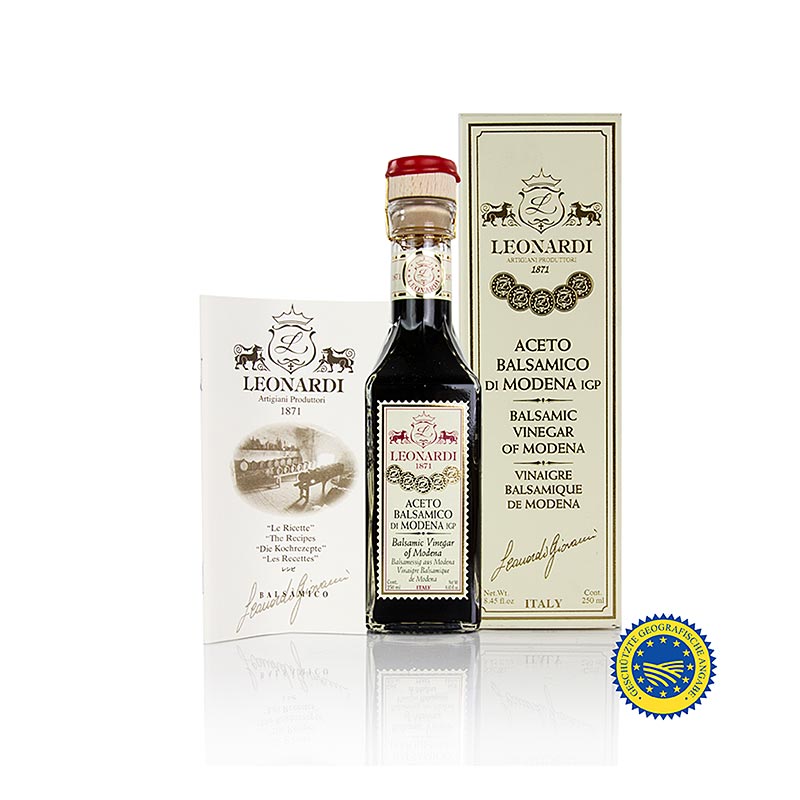 Leonardi - Aceto Balsamico di Modena IGP/ggA, Francobollo, 10 Jahre, 250 ml - Traditionelle Herstellung von hochwertigem Aceto Balsamico auf dem Landgut Campi Macri in Modena, Italien, von der Familie Leonardi in vierter Generation geführt