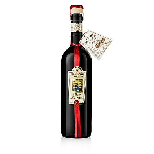 Leonardi - Balsamico Dama Condimento, 3 Jahre, 750 ml - Flasche mit hochwertigem Aceto aus handgeernteten Trauben und historischer Familientradition in Modena, Italien