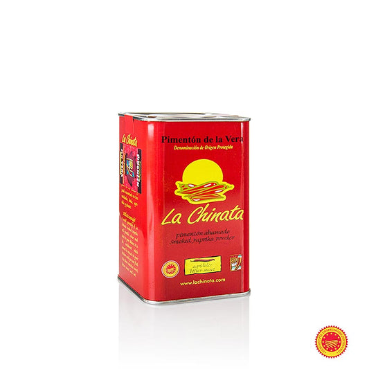 Paprikapulver - Pimenton de la Vera DOP/gU, geräuchert, bittersüß, la Chinata, 750 g - Spanische Spezialität, geräuchert auf Eichenholz, schonend gemahlen, einzigartiger Geschmack, ausgezeichnet für mediterrane Küche und Wurstwaren