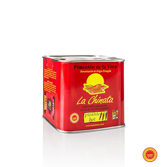 Paprikapulver - Pimenton de la Vera DOP/gU, geräuchert, scharf, la Chinata, 160 g - Spanische Spezialität, auf Eichenholz geräuchert, einzigartiger Geschmack für mediterrane Küche und Wurstwaren