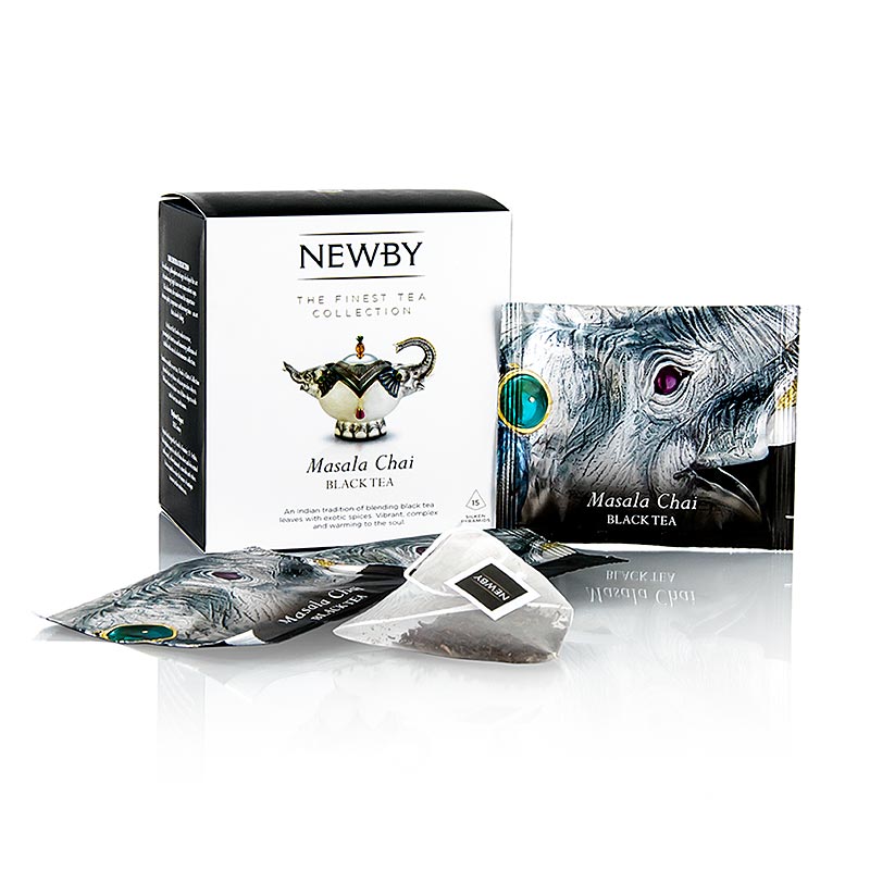 Neue schwarzer Tee Masala Chai von Newby Tea, verfeinert mit exotischen Gewürzen, 37,5 g, 15 Stück, traditionell mit Milch getrunken, lebendig, komplex und wärmend für die Seele - hochwertige Teemischung mit indischen Teeblättern
