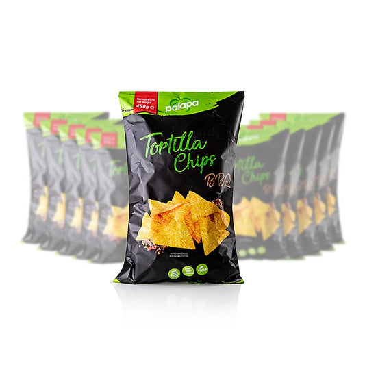 Tortilla Chips pikant mit BBQ-Gewürzen, ideal als Barsnack mit verschiedenen Dips