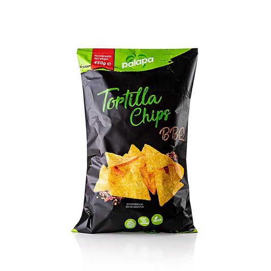Tortilla Chips pikant - BBQ - Nachochips, Sierra Madre, 450 g: Knusprig gebackene Maismehl-Chips mit würzigen BBQ-Gewürzen; ideal als leckerer Barsnack, besonders in Kombination mit verschiedenen Dips
