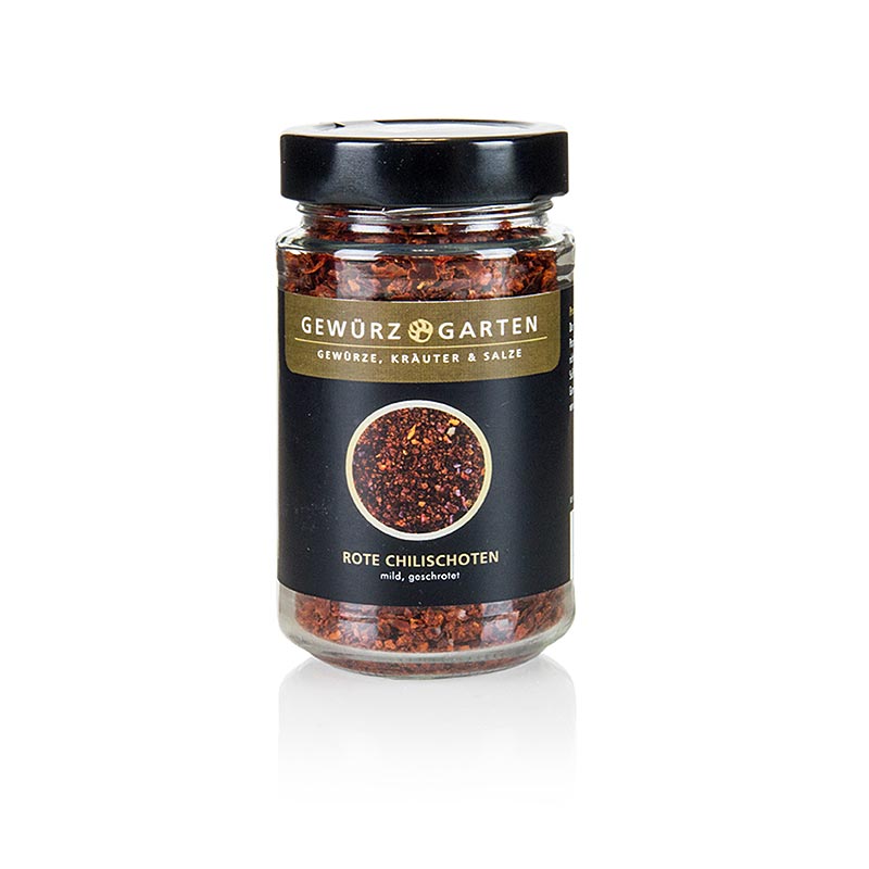 Rote Chili Schoten, mild, geschrotet, 2-4mm, 90 g, ideal zum Würzen verschiedener Gerichte, scharf und aromatisch (German)