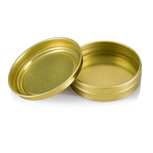 Goldene Kaviardose ohne Bedruckung oder Gummierung, mit einem Durchmesser von 5,5 cm, geeignet für 80g Kaviar von 100% Chef, 1 Stück