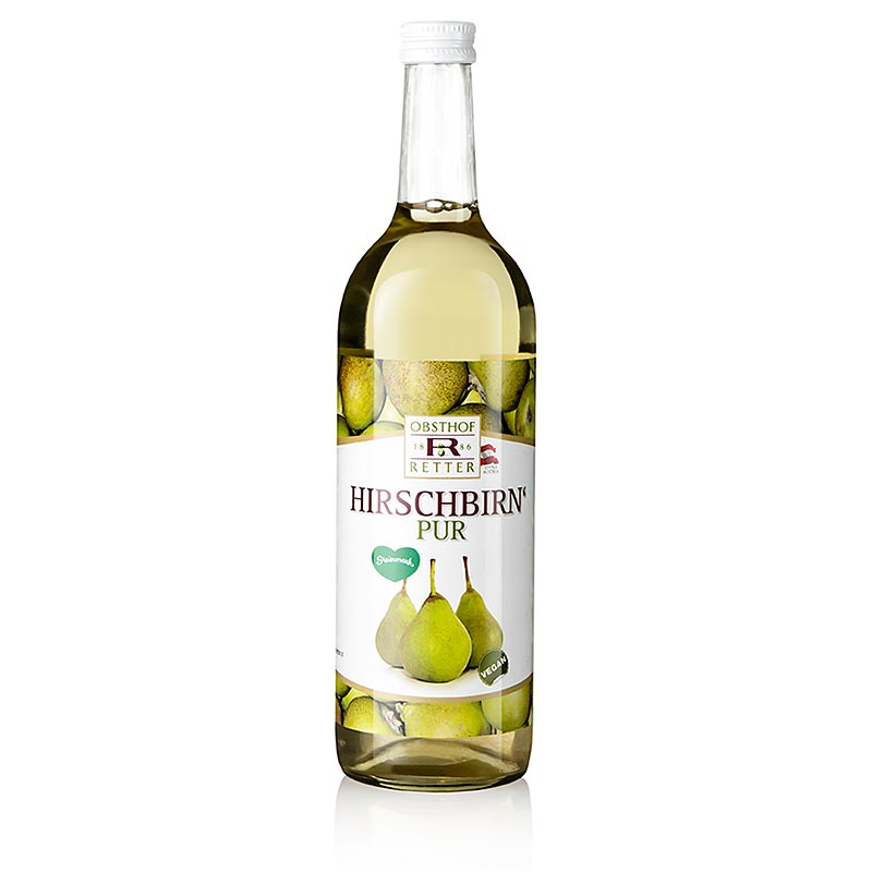 Hirschbirnensaft, 100% Direktsaft, Obsthof Retter, 750 ml - Erfrischender Saft aus der einzigartigen Hirschbirne, bekannt für ihr intensives Aroma und hohe Nährstoffdichte, hergestellt von Werner Retter, einem Pionier in der Verarbeitung dieser seltenen Birnensorte