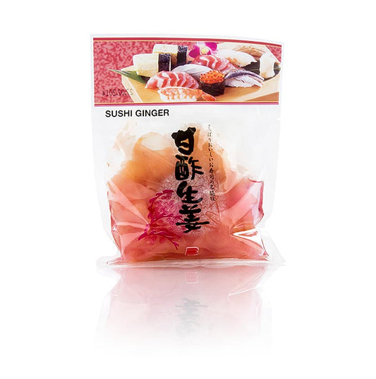 Eingelegter rosa Ingwer aus Japan, 110 g, als Sushi Gari bekannt, süßlich, pikant und prickelnd scharf, perfekte Beilage zu Sushi oder Sashimi und vielseitig in der asiatischen Küche verwendbar