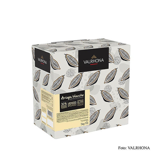 Weiße Schokolade Valrhona Ariaga Blanchet, 30% Kakaobutter, zart zuckrig mit Hauch von Vanille