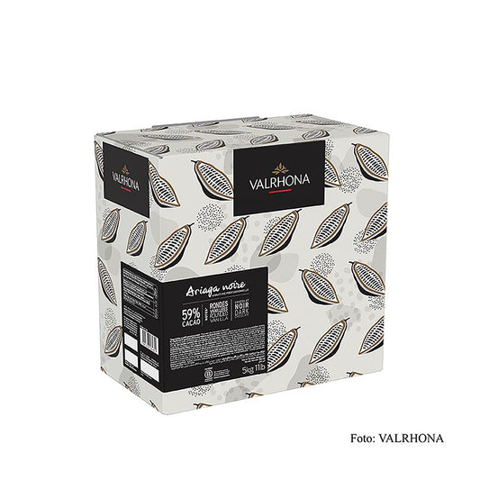 Valrhona Ariaga Noire, Zartbitter Couverture, Callets, 59% Kakao, 5 kg - Eine ausgewogene und harmonische Schokoladenkuvertüre mit rundem, sinnlichem Profil, die preislich den Einstieg in die Welt von Valrhona bildet