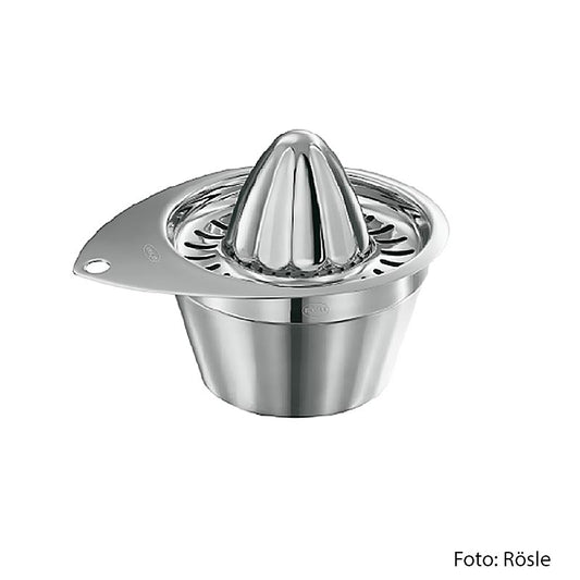 Zitronenpresse aus hochglänzendem und mattem Edelstahl, 12,2 cm, 0,5l, ø 18cm, 1 St, ideal für Zitronen und Limetten, spülmaschinenfest, mit großem Behälter und tropffreiem Rundumschüttrand