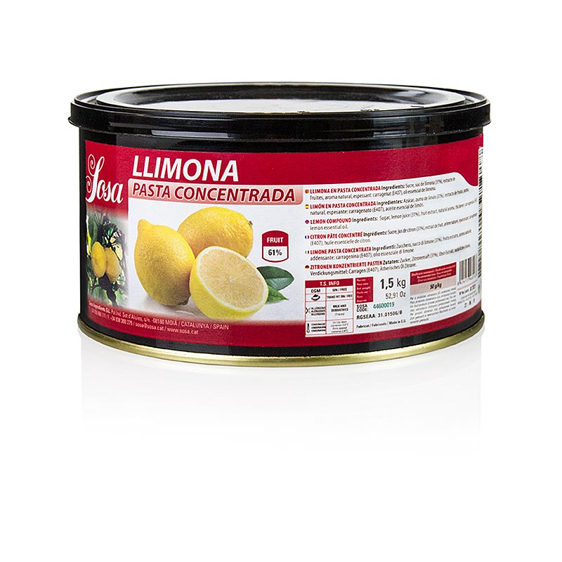 Sosa Paste - Zitronen, 1,5 kg - Hochwertige Zitronenpaste für vielseitige Anwendungen in der Gastronomie und Lebensmittelindustrie