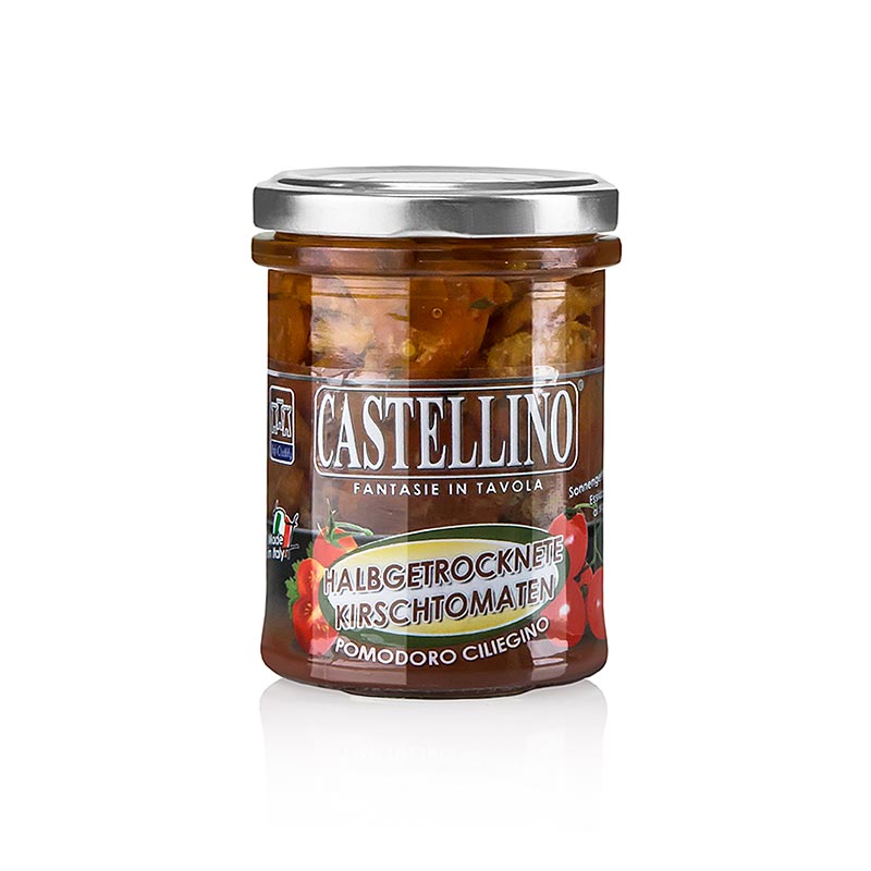 Eingelegte halbgetrocknete Kirschtomaten in Sonnenblumenöl, ideal für Salate und Risotto