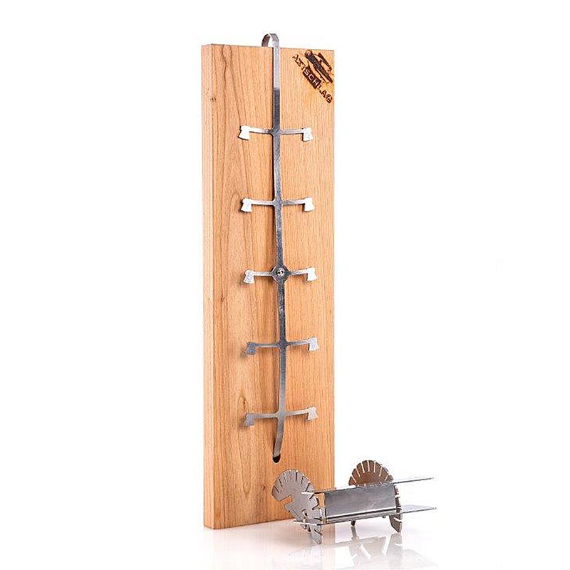 Flammlachsbrett Premium Line für alle Grillgeräte, XXL Kirschholzbrett, 50 cm Höhe, 15 cm Breite, 2,5 cm dick, Edelstahl, mehrfach verwendbar