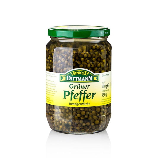 Grüner Pfeffer in Salzlake, 700 g - Eingelegte Pfefferkörner für raffinierten Geschmack in Steaks, Filets und Gulasch