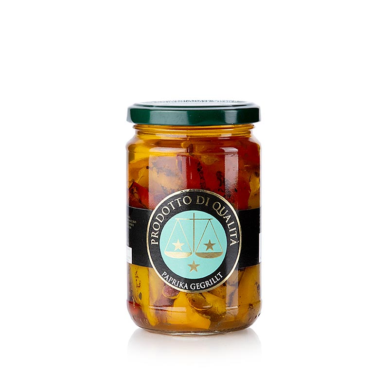 Eingelegte gegrillte Paprika von La Bilancia in Sonnenblumenkernöl mit Gewürzen Ideal als Vorspeise oder Beilage zu kalten Platten