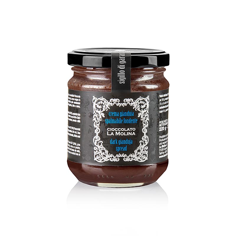 Nussige und zartschmelzende Gianduja Nougat Creme von La Molina, 220 g, aus echten Piemonteser Haselnüssen hergestellt, ideal für vielerlei Gebäcke und Süßspeisen sowie als Highlight zu Käse