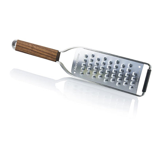 Master Serie - sehr grobe Reibe mit Holzgriff, ideal für Kartoffeln, Äpfel, Käse und Schokolade, präzise und schonend schneidend, mit Walnussholzgriff und rutschfestem Gummifuß, inklusive Schutzhülle, nicht spülmaschinenfest, Maße: 30,4 cm x 6,3 cm x 1,8 cm