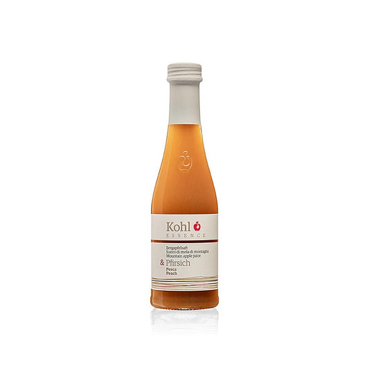 ESSENCE Bergapfelsaft + Pfirsich, 200 ml - Lebhafter, süß-samtiger Geschmack mit tropischen und Steinobstaromen, empfohlen zu gereiftem Käse, gegrilltem Fleisch und gebackenem Dessert bei einer Serviertemperatur von 8 - 12°C