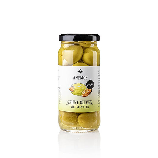 Olive verdi, snocciolate, con mandorle, ANEMOS, 227 g