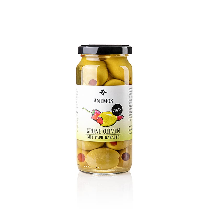 Olive verdi, denocciolate, con pasta di paprica, ANEMOS, 227 g
