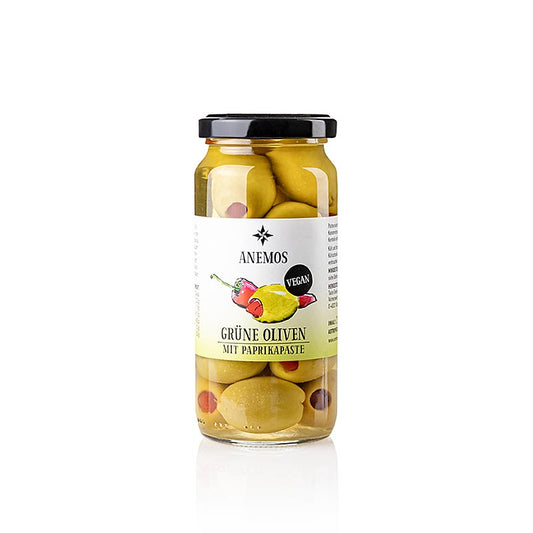 Grüne Oliven, ohne Kerne, mit Paprikapaste, ANEMOS, 227 g
