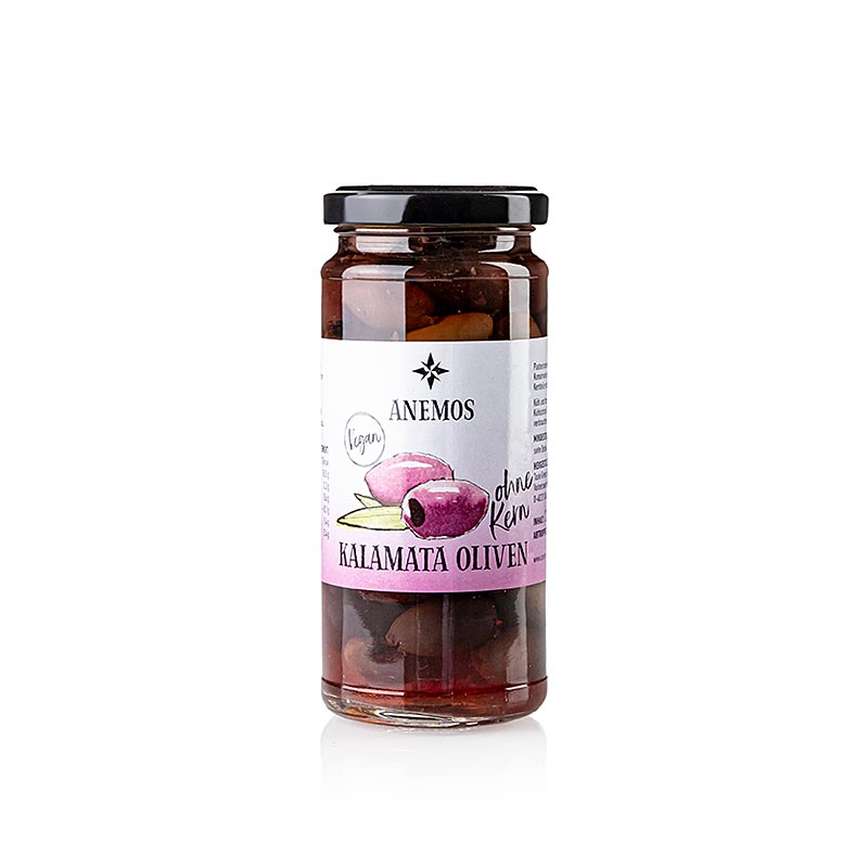 Olive nere, senza nocciolo, olive Kalamata, in salamoia, ANEMOS, 227 g