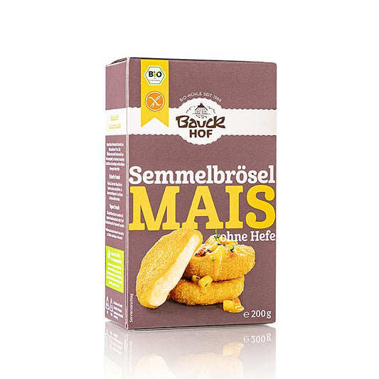 Bio Mais Semmelbrösel von Bauckhof, glutenfrei und vielseitig einsetzbar, ideal für vegane und vegetarische Gerichte, in praktischer 200 g Packung
