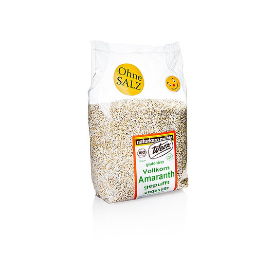 Bild eines Bio-Produkts: Gepuffter Amaranth in Vollkornqualität von Wertz, 125 g Ideal als knusprige Ergänzung zu Joghurt, Müsli oder Salaten Reich an Ballaststoffen und Proteinen, ohne Zusatzstoffe