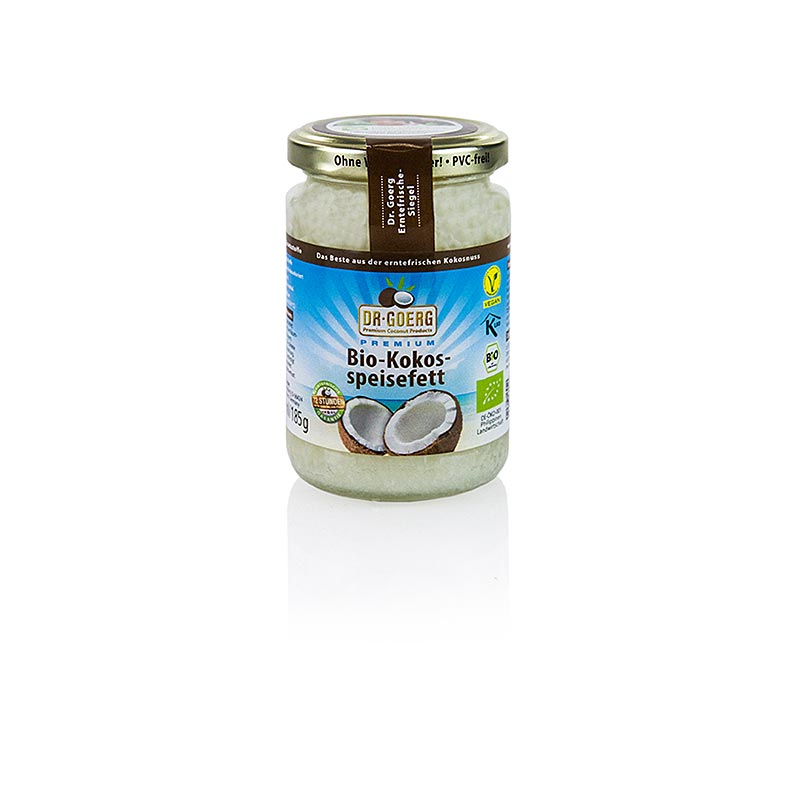Bio-Kokosspeisefett in 200 ml Flasche von Dr Goerg, DE-ÖKO-001 zertifiziert Geeignet zum Braten und Frittieren mit hohem Rauchpunkt von 234 °C und neutral im Geschmack und Geruch dank Wasserdampfdesodorierung