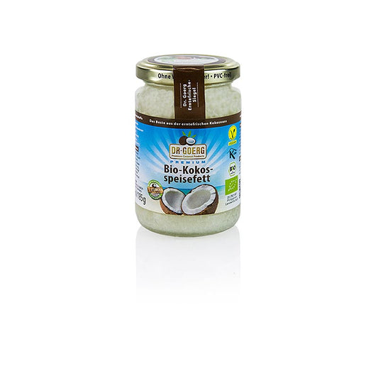 Bio-Kokosspeisefett in 200 ml Flasche von Dr Goerg, DE-ÖKO-001 zertifiziert Geeignet zum Braten und Frittieren mit hohem Rauchpunkt von 234 °C und neutral im Geschmack und Geruch dank Wasserdampfdesodorierung