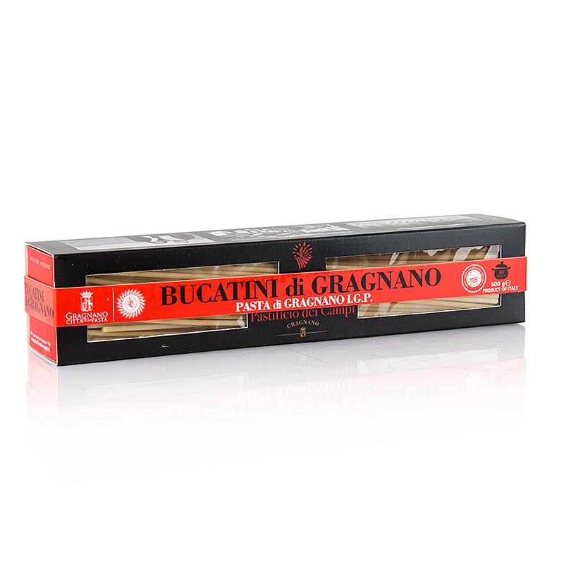 Pastificio dei Campi - No11 Bucatini, Pasta di Gragnano, IGP/gU, 500 g - Langsame handgefertigte Pasta aus Gragnano, hergestellt aus lokalem Hartweizen und Wasser, das zur Qualität der Pasta beiträgt, mit dem Prädikat IGP