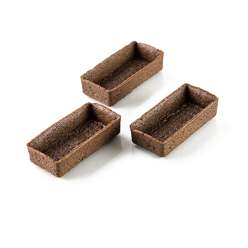 Dekorative rechteckige Schokomürbeteig-Tartelettes Filigrano, 7,3x3,3cm, H 1,8cm, ideal für Buffets und Dessertteller
