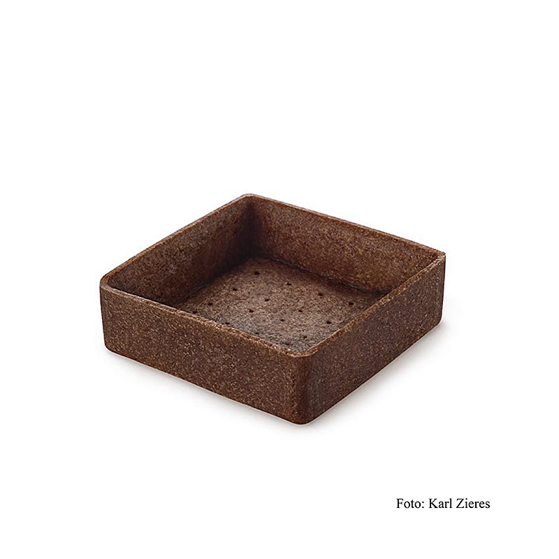 Tartelette da dessert - Filigrano, quadrato, 5,3 cm, H 1,8 cm, pasta frolla al cioccolato, 2,016 kg, 144 pezzi.