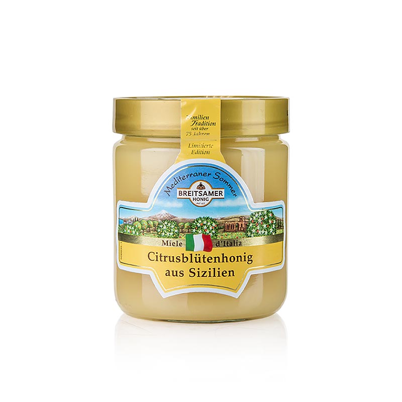 Breitsamer Honig Mediterraner Sommer, Citrusblüte aus Sizilien, 500 g - Zarte cremige Honigspezialität von den schneeweißen Blüten der Citrusbäume auf Sizilien mit einem aromatisch, fruchtigen und lieblichen Geschmack