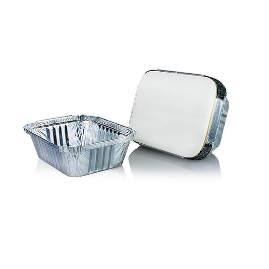 Einweg Aluschalen Take Away mit Deckel, ideal für schnelle Mahlzeiten unterwegs, Größe 11,4x14x4,2cm, Fassungsvermögen 500ml