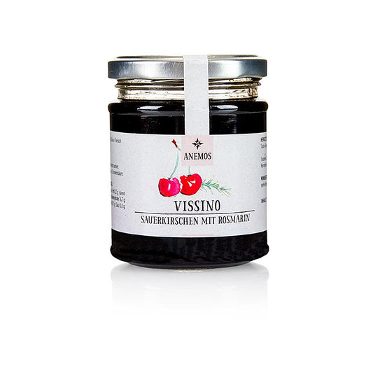 Süße eingelegte Vissino Sauerkirschen mit Honig und Rosmarin, ANEMOS, 265 g - ideal als Aufstrich oder Marmelade