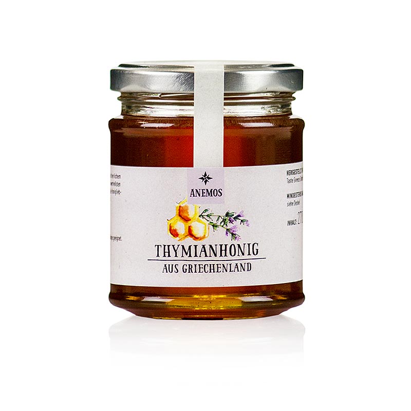 Thymianhonig, ANEMOS, 270 g - Hochwertiger Honig aus der Gebirgsregion Epirus, süßlich-herb mit zartem Thymianaroma, ideal für Brot und Ziegenkäse, kann kristallisieren