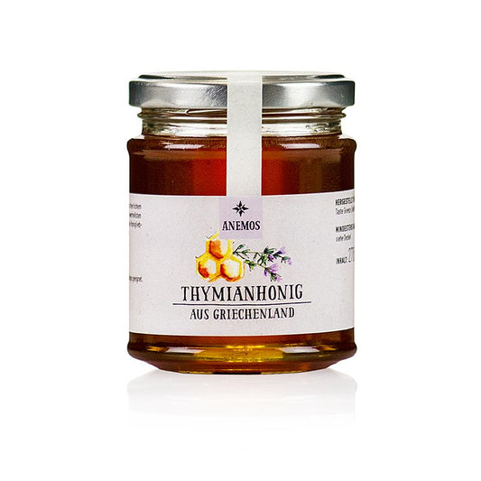 Thymianhonig, ANEMOS, 270 g - Hochwertiger Honig aus der Gebirgsregion Epirus, süßlich-herb mit zartem Thymianaroma, ideal für Brot und Ziegenkäse, kann kristallisieren