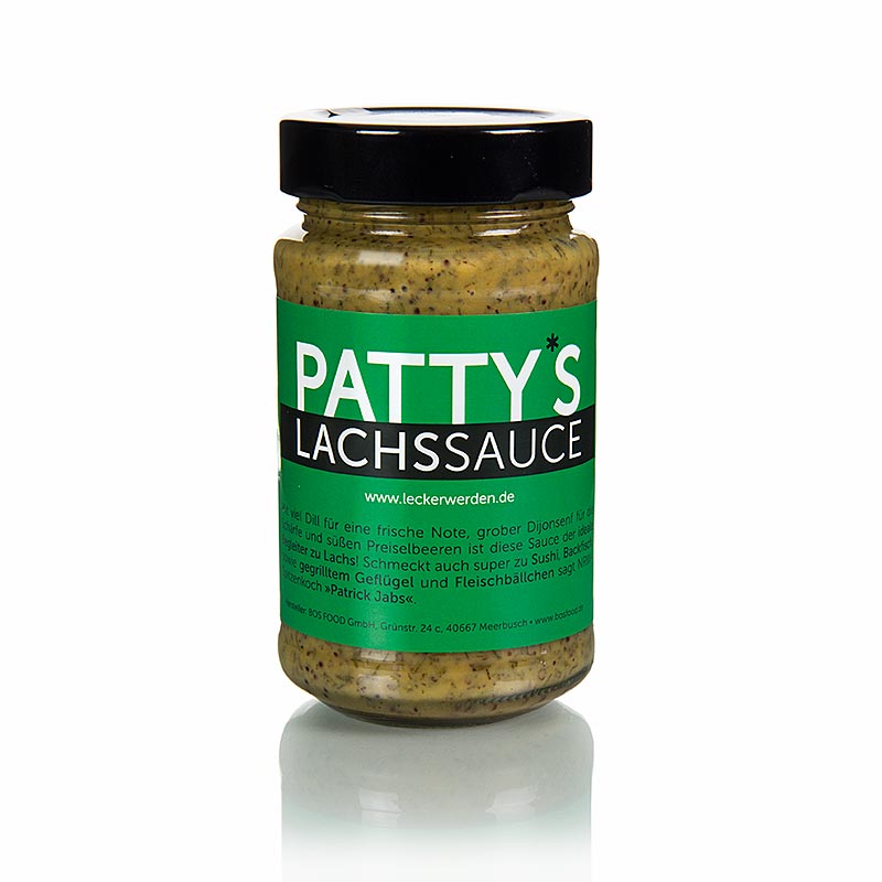 Pattys Lachssauce, Honig-Senfsauce mit Dill, 225 ml - Perfekte Begleitung für Lachs, Sushi, Backfisch und gegrilltes Geflügel und Fleischbällchen, von NRW-Spitzenkoch Patrick Jabs empfohlen