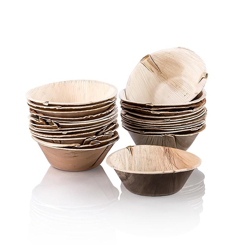 Assiette jetable en feuille de palme, ronde, env. ø 15,5cm, profonde, 100% compostable, 100 pièces