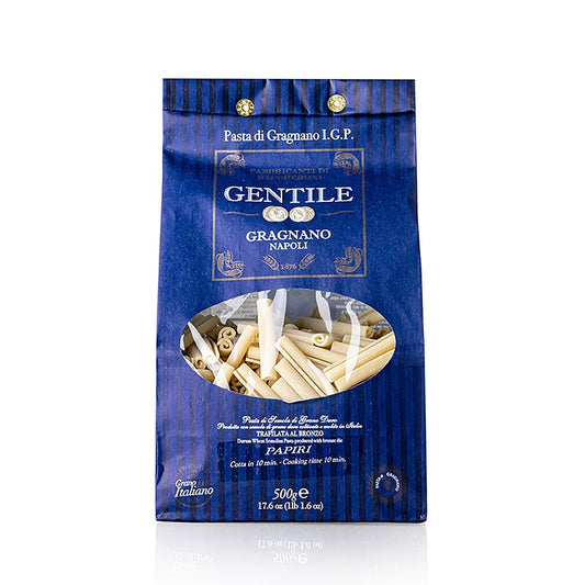 Pastificio Gentile Gragnano IGP - Papiri, bronzegezogen, 500 g - Hochwertige italienische Pasta aus Gragnano, hergestellt mit Bronzeformen, 500 g Packung