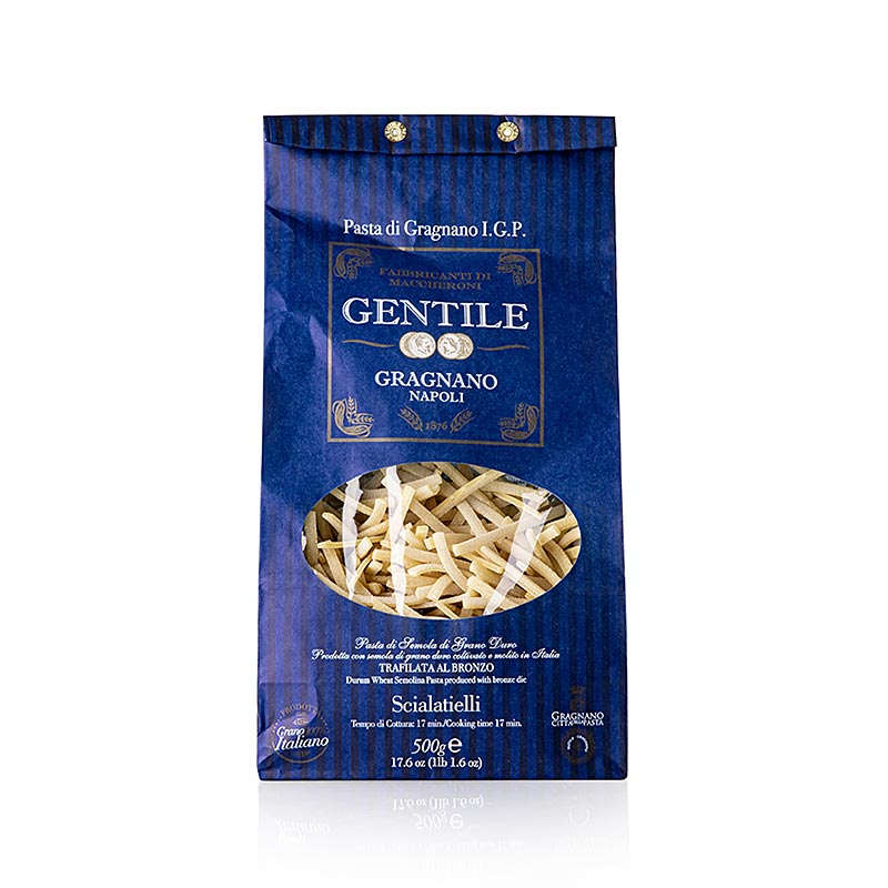 Pasta aus Gragnano - Pastificio Gentile Gragnano IGP Scialatielli, bronzegezogen, 500 g - Hochwertige Nudeln nach alter Tradition mit IGP-Emblem, sorgfältig ausgewähltem Hartweizengriess, reinem Quellwasser und charakteristischem Geschmack