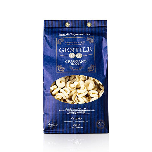 Pasta aus Gragnano trägt das IGP-Emblem für geschützte geografische Herkunft Die Pastificio Gentile produziert seit 1876 Nudel-Qualität nach alter Tradition, mit hochwertigem Hartweizengrieß, reinem Quellwasser und Verarbeitung mit Bronzeformen