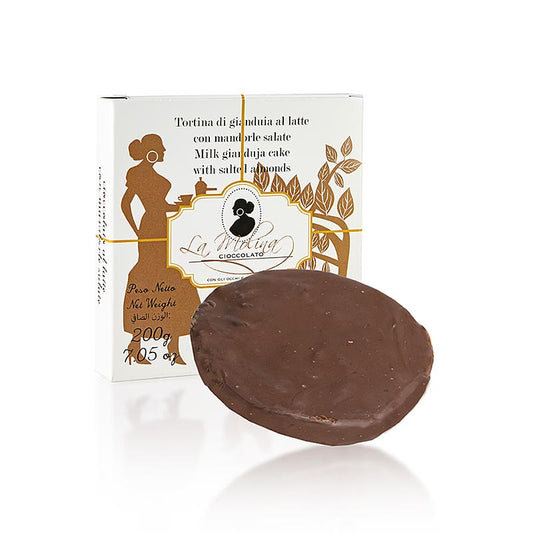 Choco Cake, cioccolato al latte gianduja con mandorle salate, Ø 11,5 cm, La Molina, 200 g