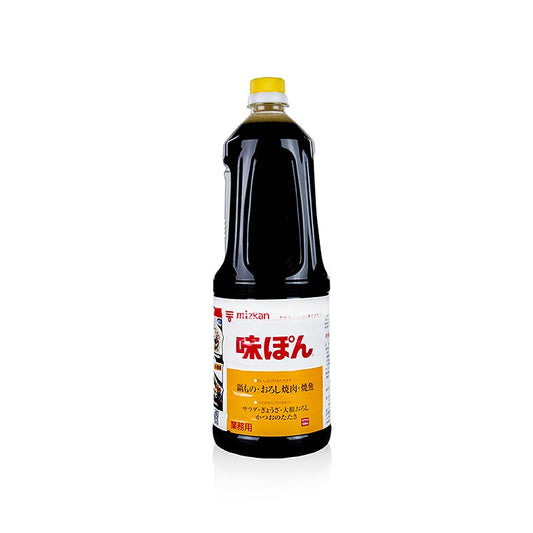 Ponzu Ajipon, mit Zitrusfruchtsaft und Essig, Mizkan, Japan, 1,8 l - Traditionelle japanische Würzsauce aus Sojasauce und Essig, abgeschmeckt mit Zitrusfruchtsaft, ideal zum Dippen für Fisch und Sushi sowie zum Würzen von gegrilltem Fleisch, Tofu und Gemüsegerichten