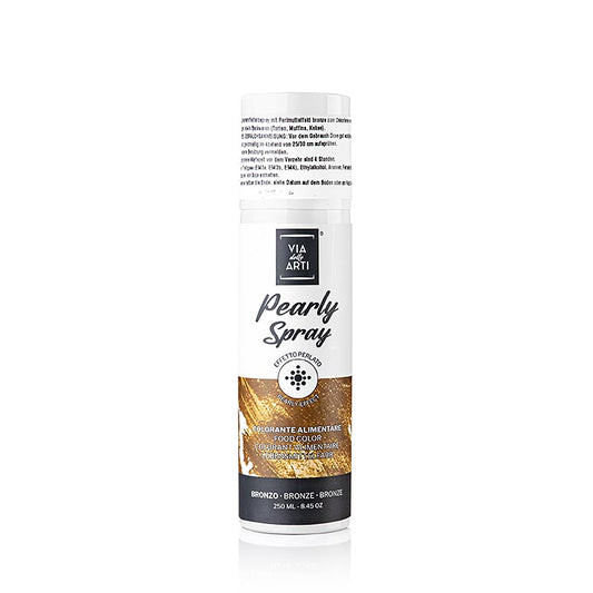 Lebensmittelfarbspray zur Dekoration in der Farbe Perlmutt-Bronze, 250 ml Ideal für Schokolade, Zuckerpasten, Kuchen, Biskuits und Pralinen Schnell und einfach individuelle Note zaubern