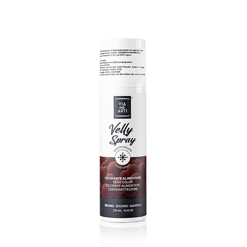 Kakaobutter Spray Velvet/Samt Effekt in Braun von Velly, 250 ml, für intensiv gefärbte Lebensmittel mit unvergleichlichem Aroma und Samt-Effekt Schnell und einfach anzuwenden für hervorragende Ergebnisse