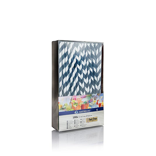 Einweg Papier Trinkhalme "Streifen", schwarz-weiß, 19,7cm, 100 St