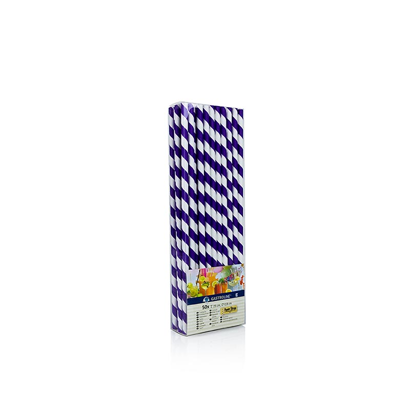 Einweg Papier Trinkhalme JUMBO in lila-weiß gestreiftem Design, 25cm lang, 50 Stück