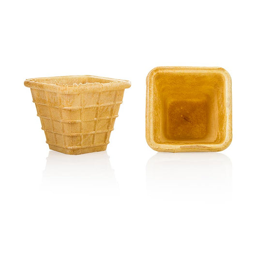 Portions Waffelbecher, 48x48x56mm, 80ml, 1,9 kg, 600 St - Leckere Patisserie- und Dessert-Spezialitäten mit Sirupfüllung, perfekt für jeden süßen Zahn Unsere Portions-Waffelbecher sind 48x48x56mm groß und bieten ein Fassungsvermögen von 80ml Einzigartig und köstlich, für jeden Dessertliebhaber